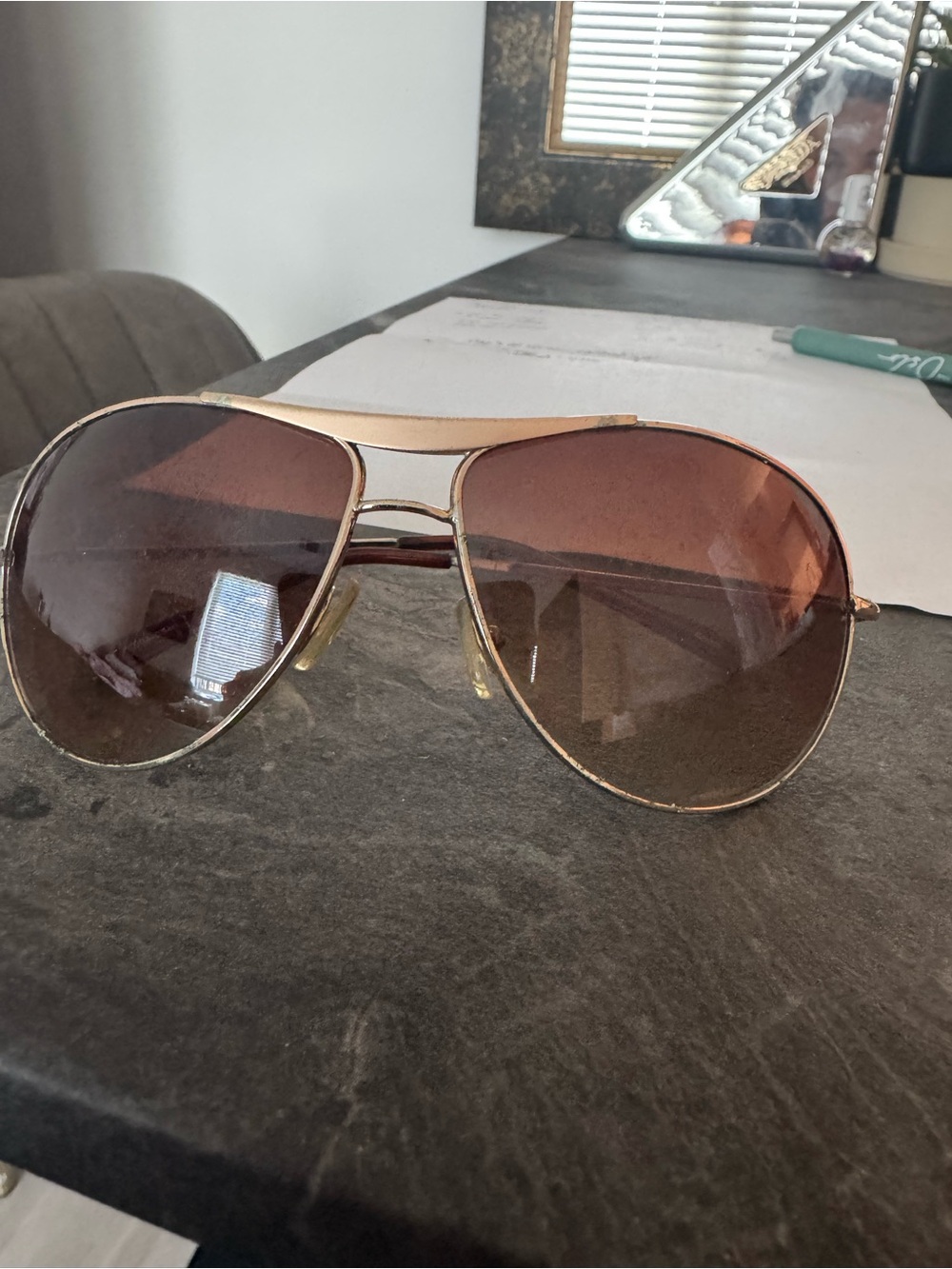 Gold Frame Aviator Sunglasses with Brown Gradient Lenses